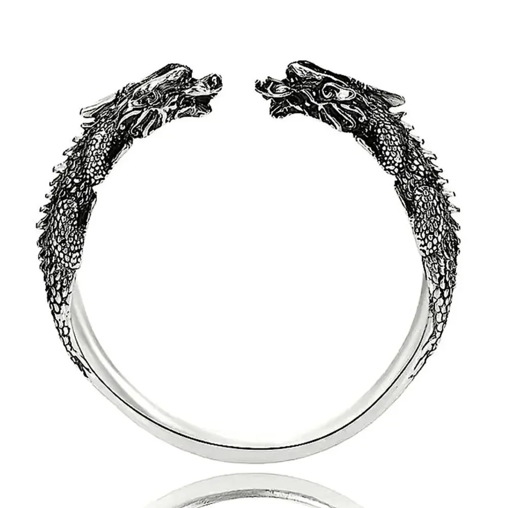 Silver Viking Wolf Head Norse Bangle Cuff Bracelet